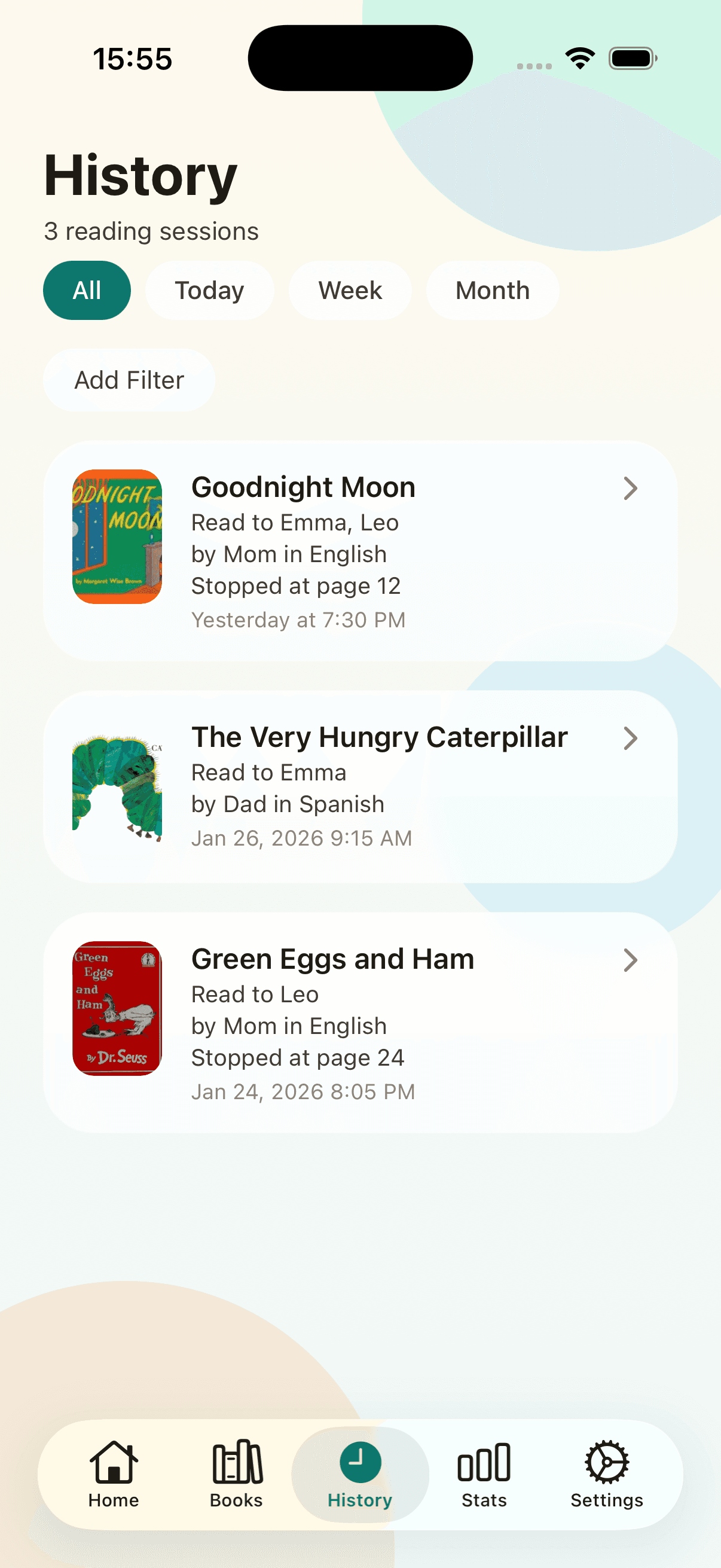 Reading history screen