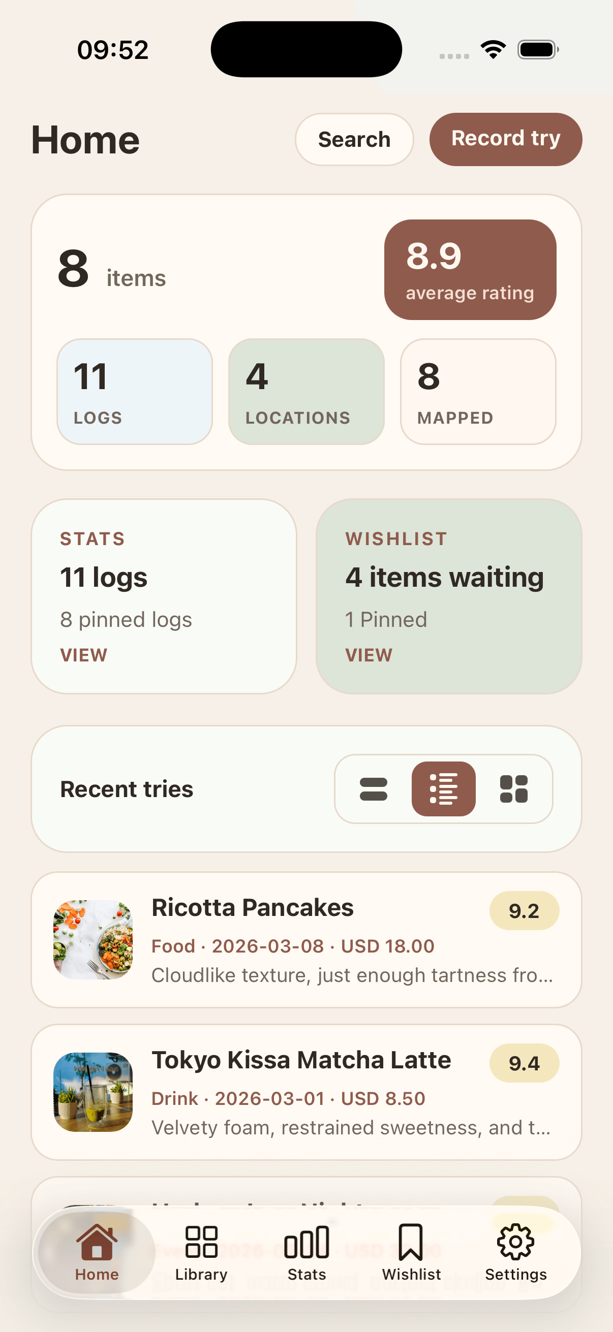 Provato home screen
